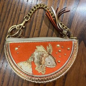 Coach Koi Fish Suede & Metallic Leather Wristlet - Rare Collector Piece
